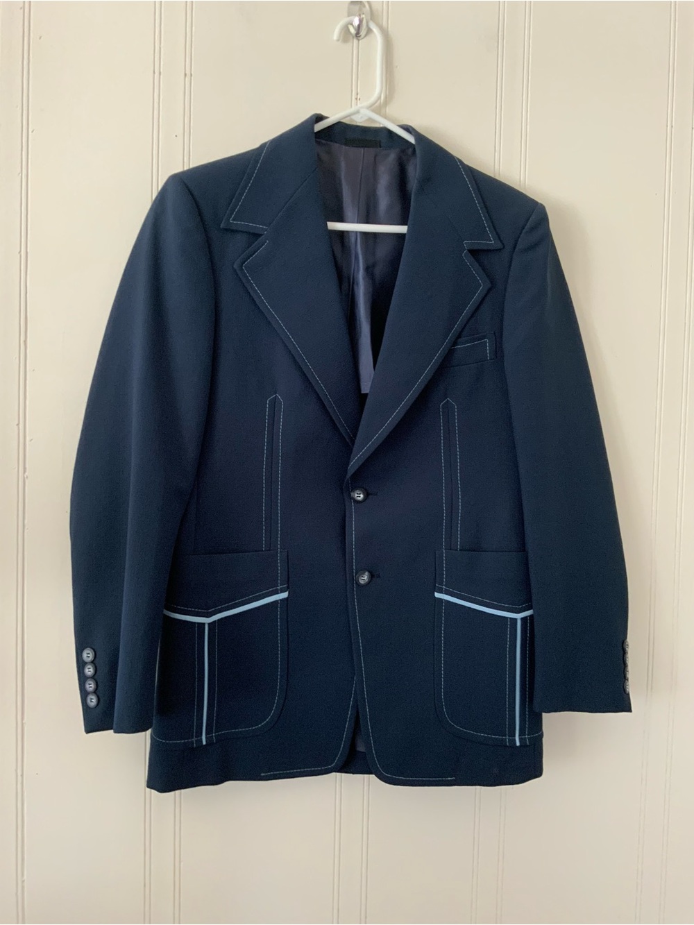 Navy Sport Coat with Light Blue Contrast Stitching - Vintage